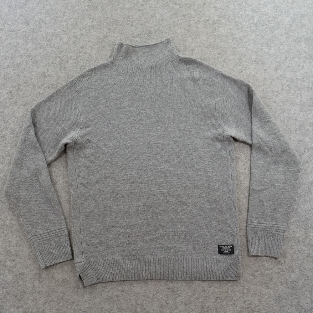 Scotch & Soda Sweater Mens Medium Grey Mock Neck Wool Cashmere Blend Knit Collar